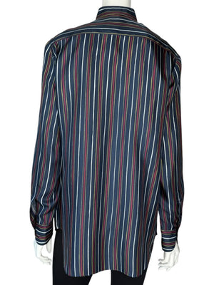 Loro Piana Navy Multicolor Stripe Silk Button-Up Shirt – Size IT 46