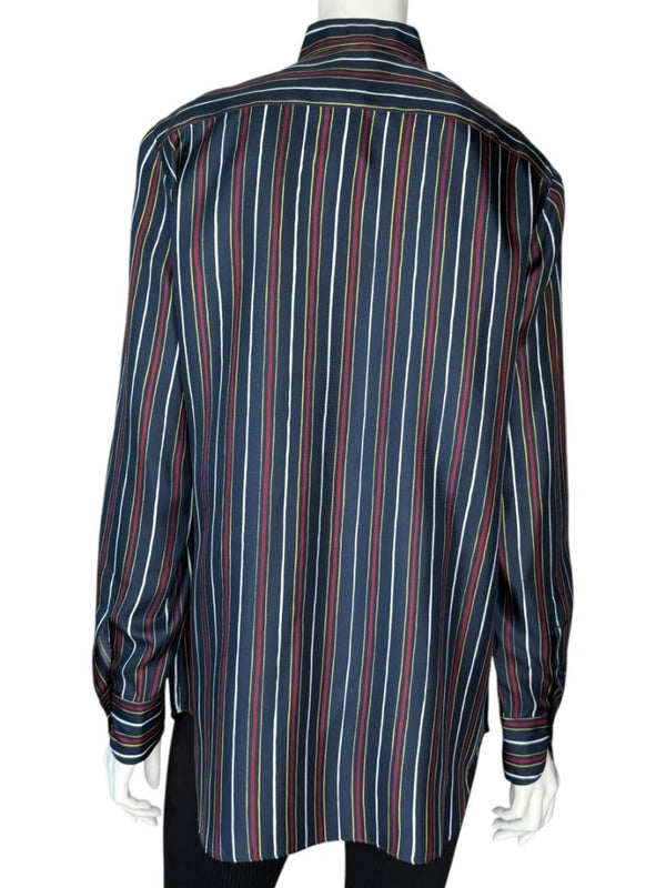 Loro Piana Navy Multicolor Stripe Silk Button-Up Shirt – Size IT 46