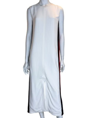 Burberry White Sleeveless Midi Dress with Side Stripes – Size US 10