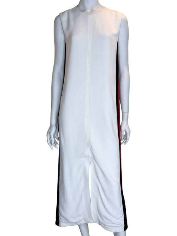 Burberry White Sleeveless Midi Dress with Side Stripes – Size US 10