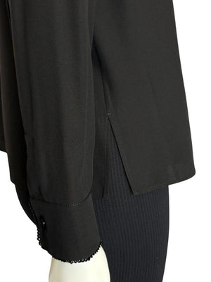 Akris Black Silk Blouse with Beaded Trim – Size US 10