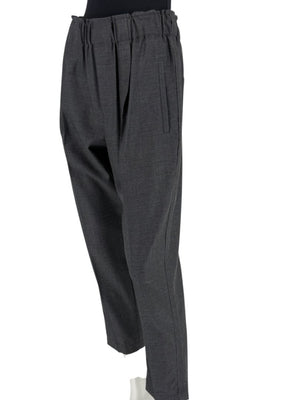 Brunello Cucinelli Monili Trim Charcoal Wool Pleated Tapered Pants - Size IT 42 / US 6