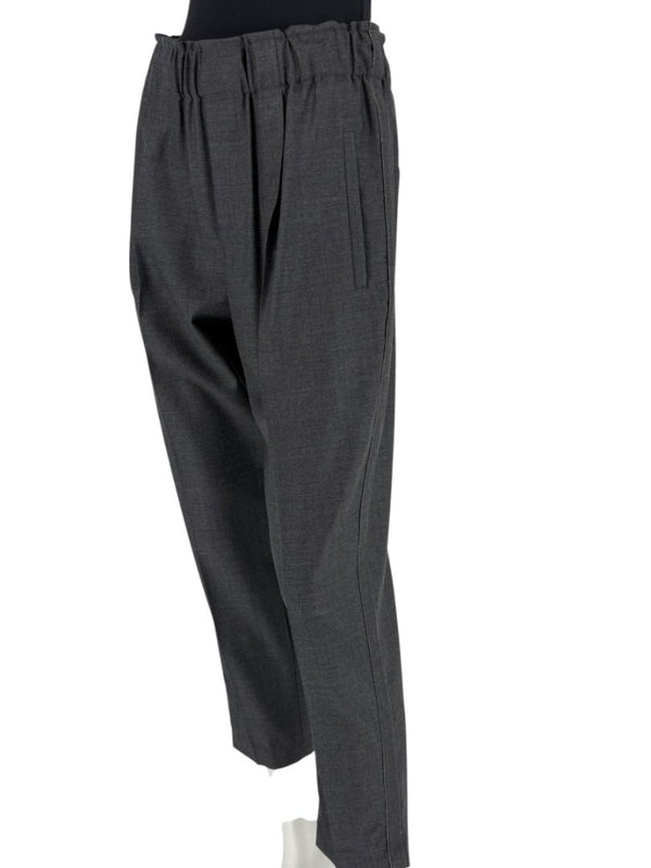 Brunello Cucinelli Monili Trim Charcoal Wool Pleated Tapered Pants - Size IT 42 / US 6