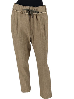 Brunello Cucinelli Taupe Linen-Cotton Drawstring Pants - Size IT 44 / US 8