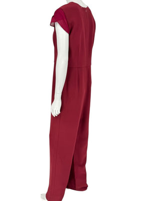 Pamella Roland Burgundy Cap-Sleeve Jumpsuit with Sheer Sash – Large