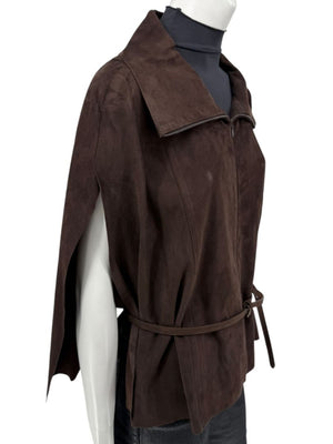 Akris Chocolate Brown Suede Cape Jacket – Size 12