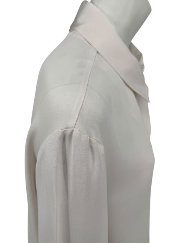 Peter Cohen Beige Silk Button-Front Blouse with Soft Notched Collar – Size L