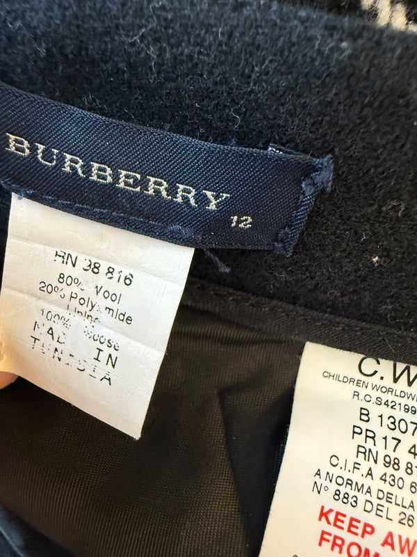 Burberry Women’s Black & White Plaid Wool Skirt – Size XS/S