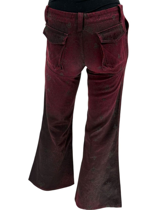 Custo Barcelona Women’s Burgundy Baroque-Print Denim-Style Pants – Size 4