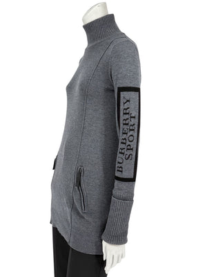 Burberry Sport Grey Wool Zip-Detail Turtleneck Sweater – Size: XS