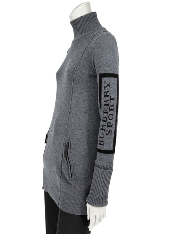 Burberry Sport Grey Wool Zip-Detail Turtleneck Sweater – Size: XS