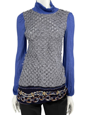 Custo Barcelona Textured Bouclé Knit & Sheer Sleeve Sweater – Size Small