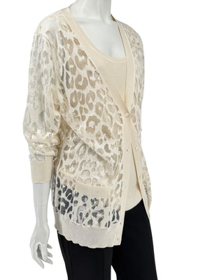 Magaschoni Ribbed Tank & Mesh Leopard Cardigan Twin Set – Size XL