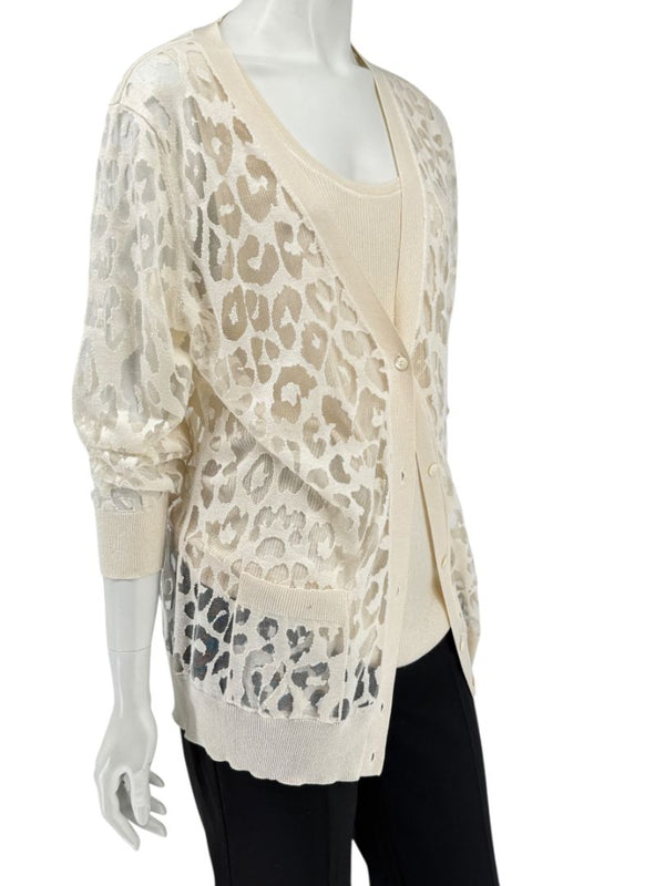 Magaschoni Ribbed Tank & Mesh Leopard Cardigan Twin Set – Size XL