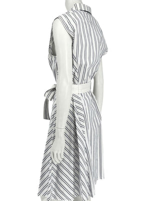 Lafayette 148 New York White & Navy Striped Sleeveless Shirtdress with Self-Tie Belt – Size XXL
