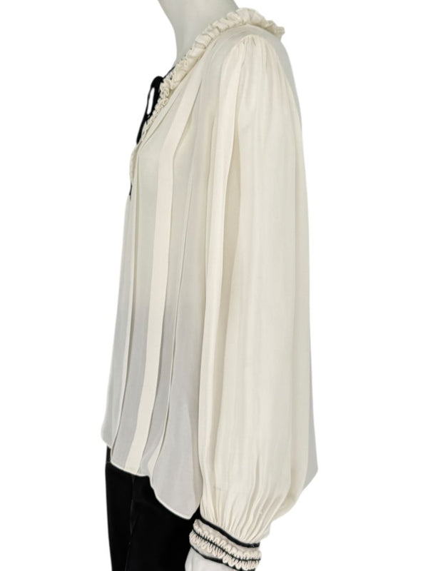 Oscar de la Renta Ivory Sheer Ruffled Blouse – Size 12