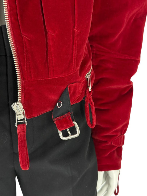 Jean Paul Gaultier Homme Oxblood Velvet Moto-Style Jacket – Size 52 (Men’s)