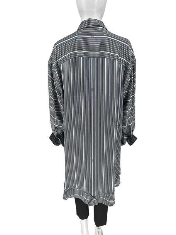 Loewe Blue/Grey/White  Silk Stripe Asymmetrical Shirt -  38