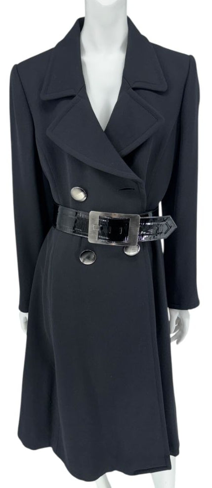 Armani Collezioni Black Wool Belted Coat – Size 10 (Good Condition)