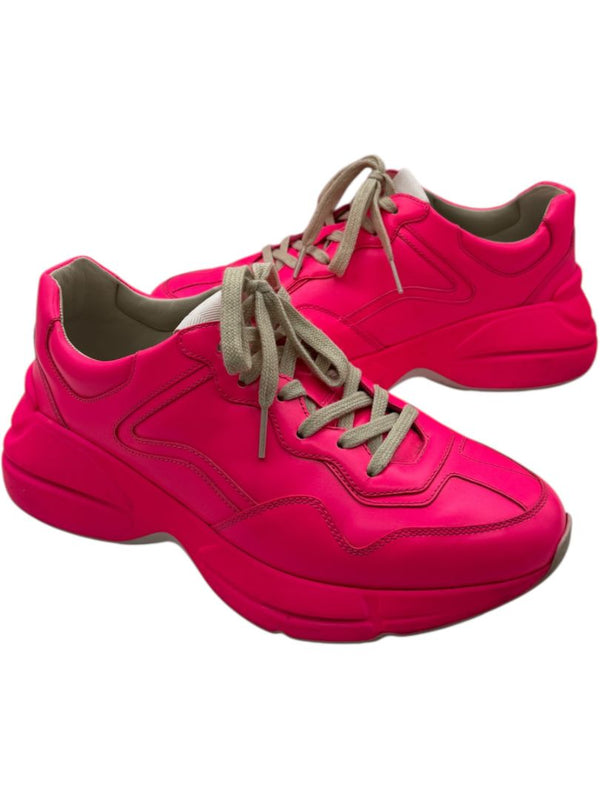 Gucci Rhyton Neon Pink Leather Low-Top Sneakers – Size 39