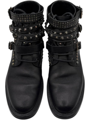 Saint Laurent Studded Leather Ankle Boots with Chains – Size 40