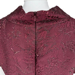 Pamella Roland -Wine Brocade Metallic Floral Dress & Coat Set - Size 8/10