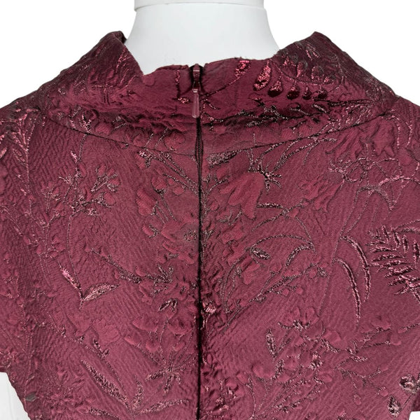 Pamella Roland -Wine Brocade Metallic Floral Dress & Coat Set - Size 8/10