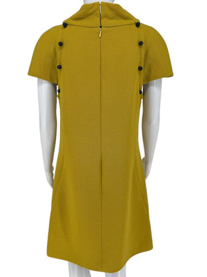 Pamella Roland Mustard Textured Crepe Mini Dress with Pearl Detail
