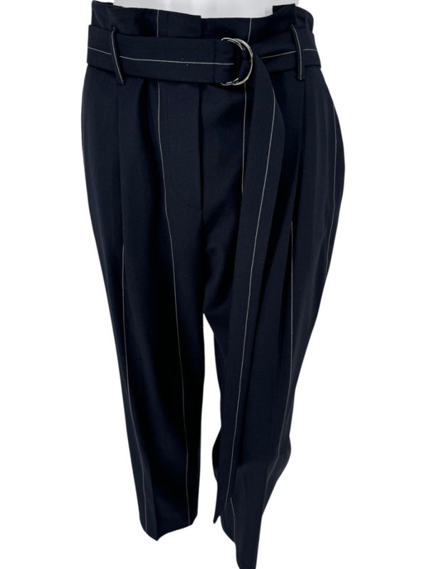 Brunello Cucinelli Navy Pinstripe Wool Pants with Belt - Size 8