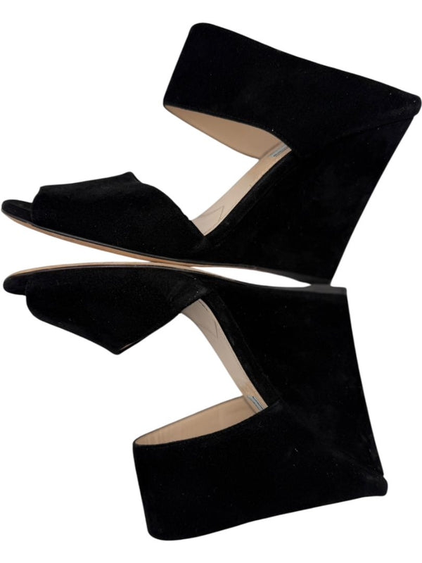 Prada Black Suede Cutout Wedge Sandals – Size 39