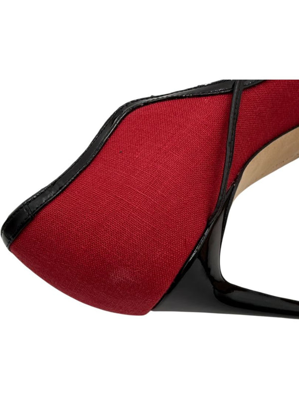 Manolo Blahnik Red Canvas & Patent Leather Lace-Up Pumps – Size 39.5