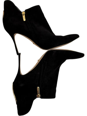 Sergio Rossi Black Suede Sculptural Heel Booties – Size 39.5