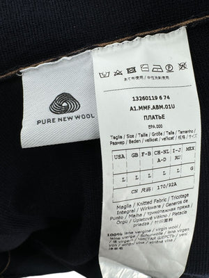 MaxMara Navy Wool Knit Dress with Contrast Piping – Size L