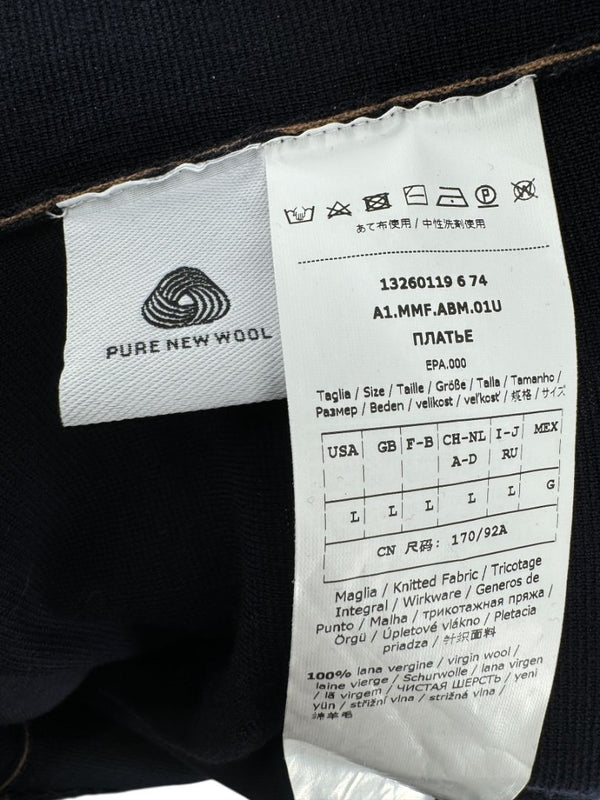 MaxMara Navy Wool Knit Dress with Contrast Piping – Size L