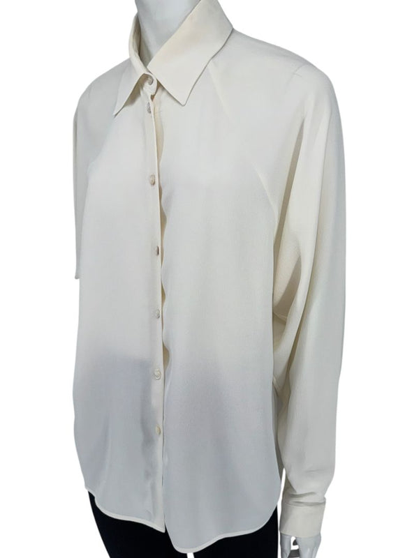 Michael Kors Ivory Silk Blend Button-Up Blouse - Size 8
