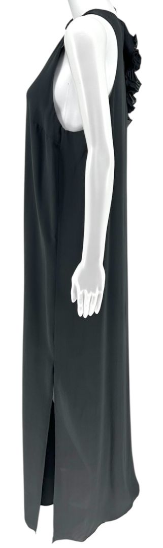 Brunello Cucinelli Black Silk Maxi Dress with Ruffled Shoulder Detail – Size XL
