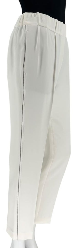 Brunello Cucinelli Ivory Cropped Trousers with Monili Trim – Size US 8 / IT 44