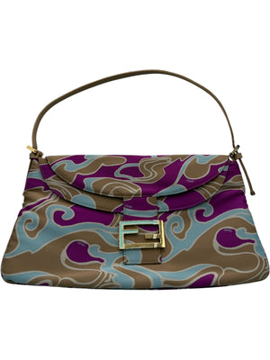 Fendi 2001 Multicolor Satin Psychedelic Print Baguette "Momma" Shoulder Bag