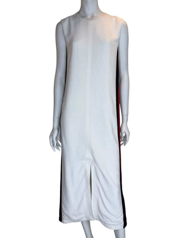 Burberry White Sleeveless Midi Dress with Side Stripes – Size US 10