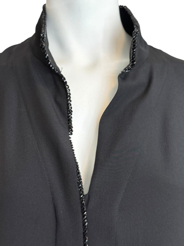 Akris Black Silk Blouse with Beaded Trim – Size US 10