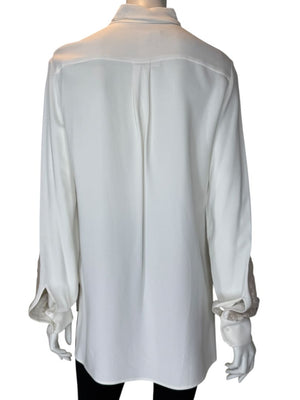 Agnona White Silk Viscose Lace Inset Shirt Blouse Black Beige Panel Italy Size 42