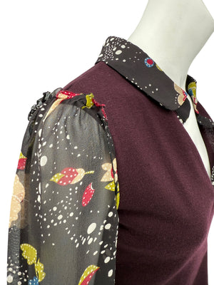 Moschino Virgin Wool Sweater with Sheer Floral Sleeves – Size 8 (IT 38)