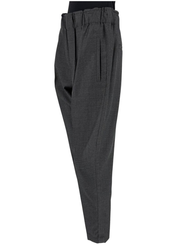 Brunello Cucinelli Monili Trim Charcoal Wool Pleated Tapered Pants - Size IT 42 / US 6