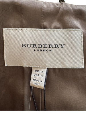 Burberry London Metallic Olive Green Leather Jacket – Size UK 12 / US 10
