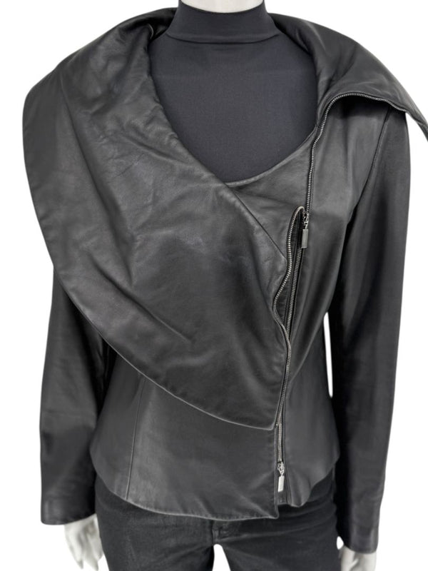 Armani Collezioni Black Leather Sculpted Jacket – Size 12