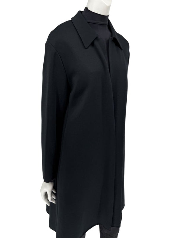 Pamella Roland Black Long Coat Minimalist Hidden Placket Shirt Collar - Large