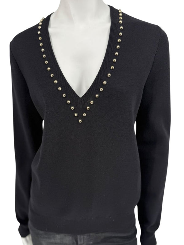 Givenchy Paris Black Wool Studded V-Neck Sweater – Size M