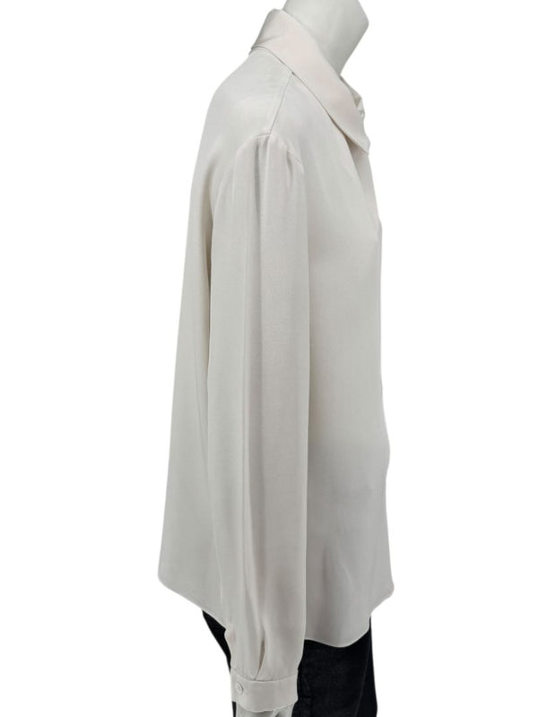 Peter Cohen Beige Silk Button-Front Blouse with Soft Notched Collar – Size L