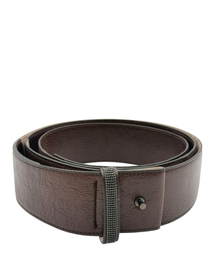 Brunello Cucinelli Brown Leather Wide Waist Belt L – Monili Bead Detail Made in Italy