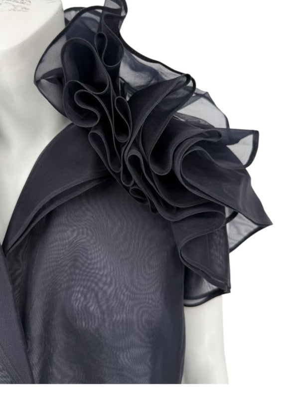Féraud Paris Navy Silk Organza Ruffle Blouse – FR 44 - NWT